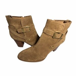 Franco Sarto Dorinda Camel Suede Ankle Booties with Buckle Sz 11